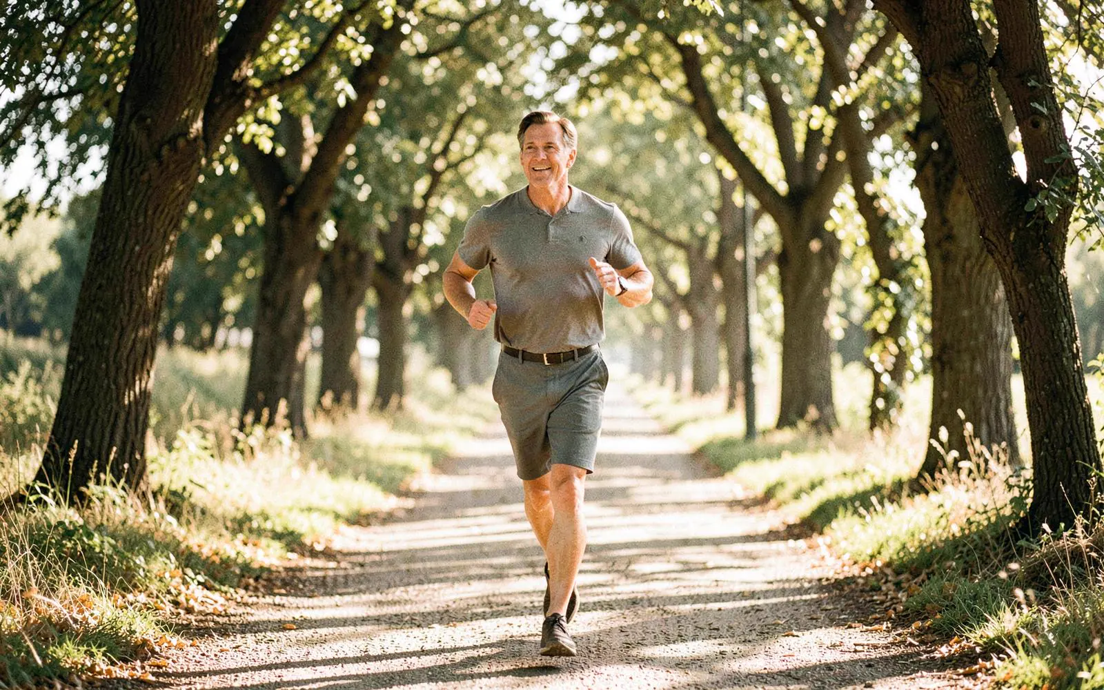 Adult exercising outdoors in early morning light