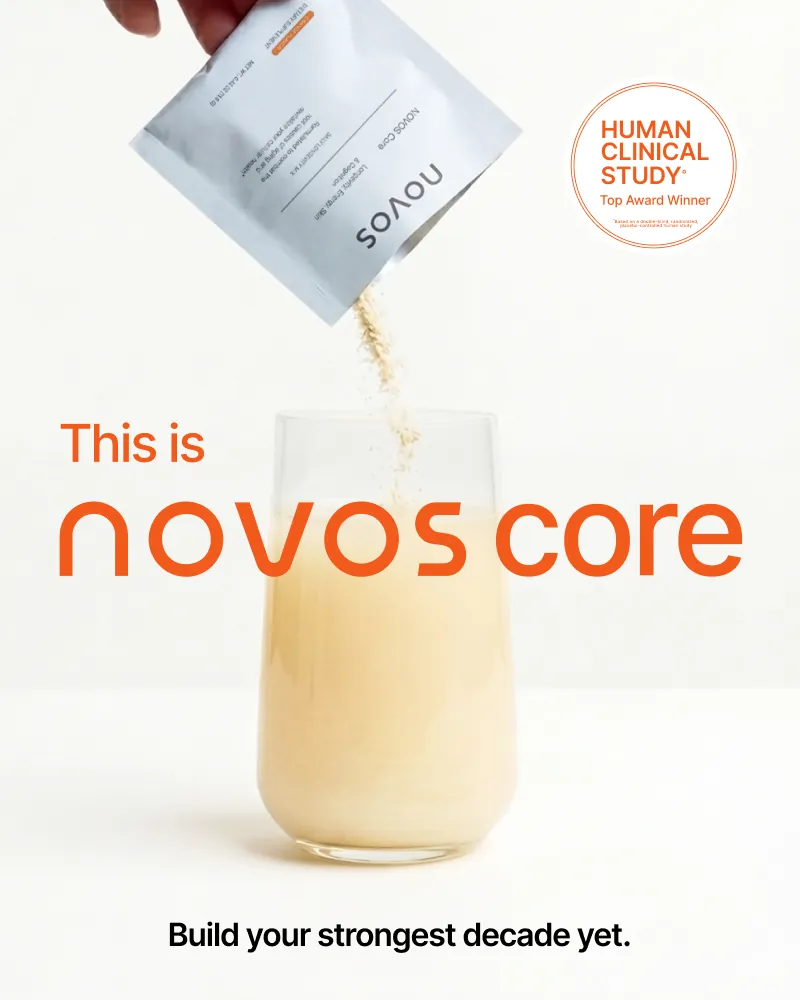NOVOS Core sachet pouring into a glass of water
