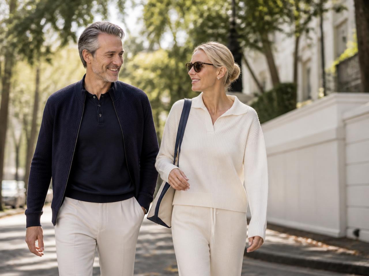 A couple walking outdoors