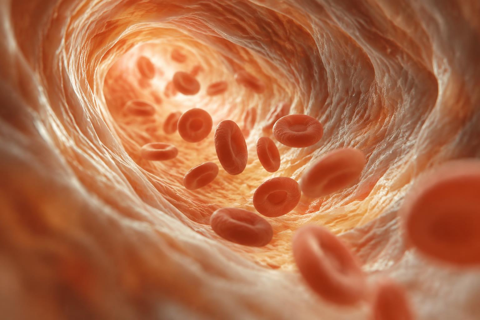 Abstract close-up of vascular tissue suggesting the living network of blood vessels