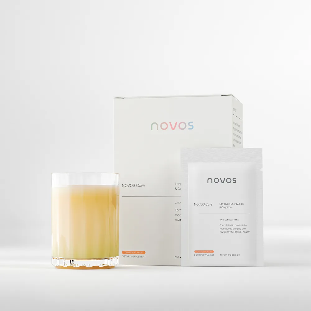 NOVOS Core: box, single sachet and the prepared drink