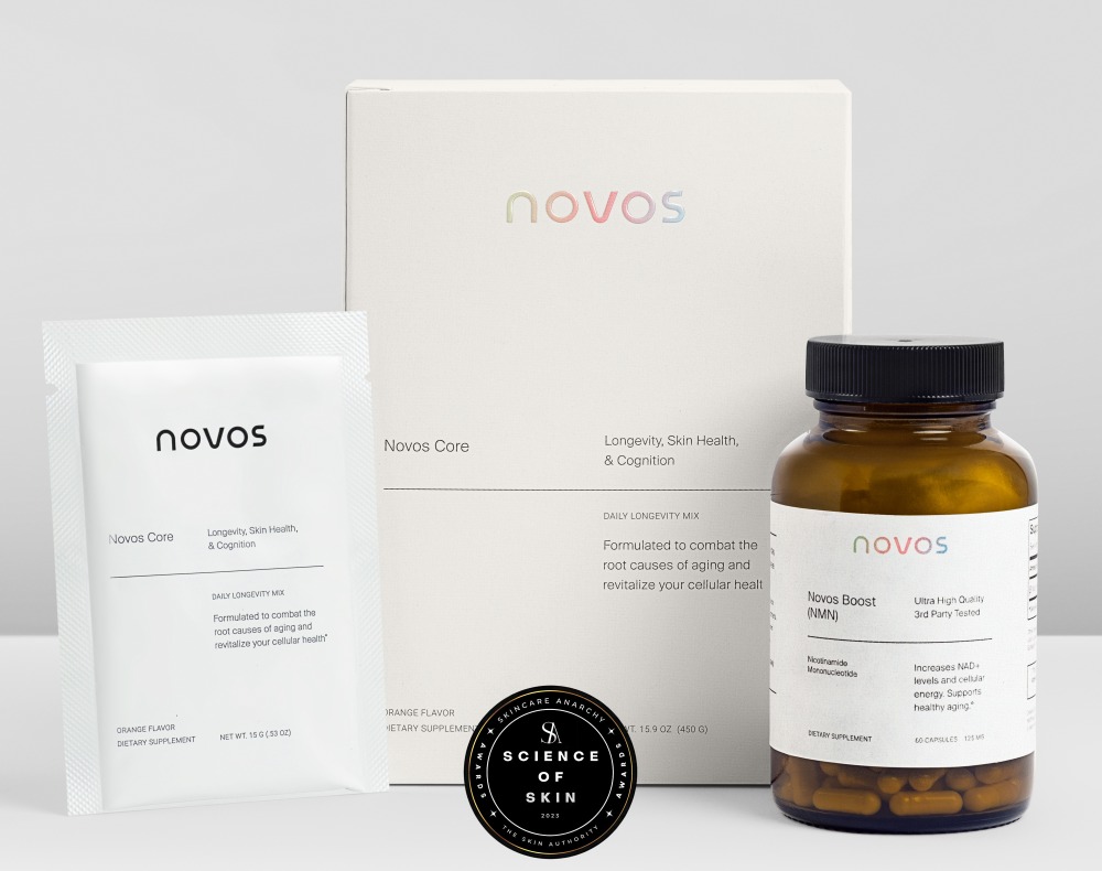 NOVOS Core daily sachet beside NOVOS Boost NMN supplement