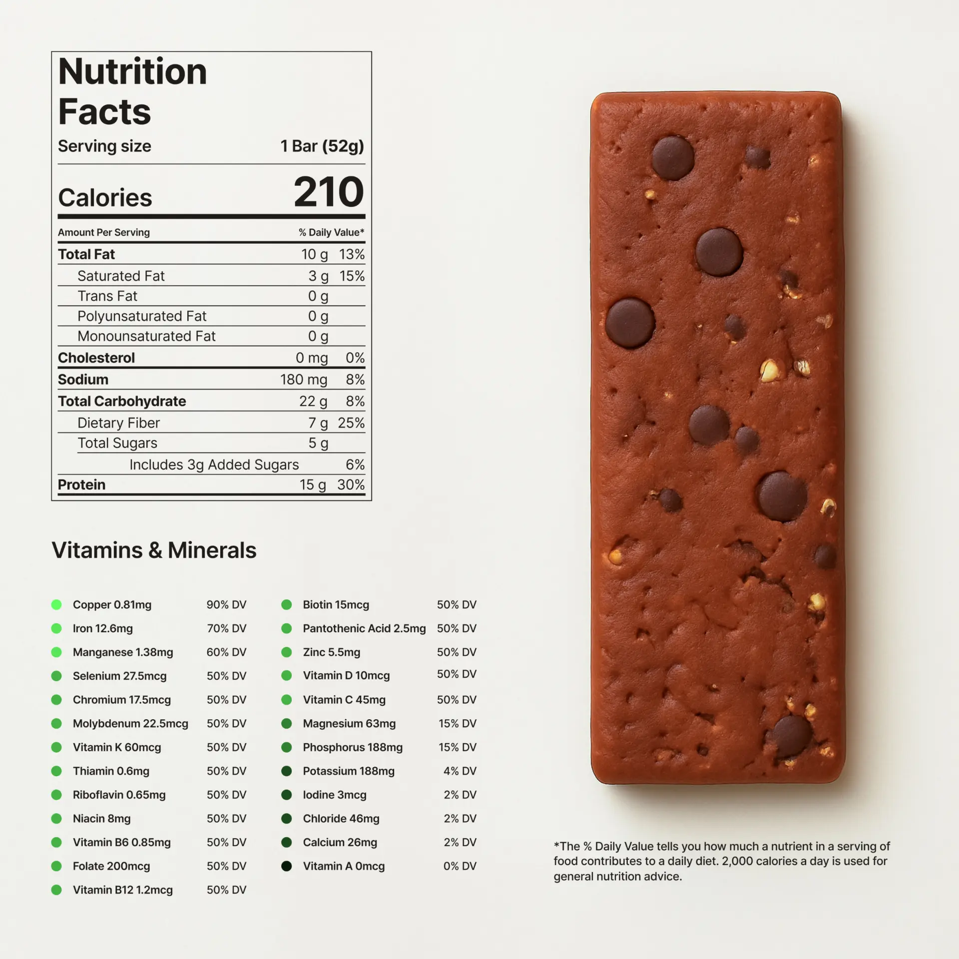 NOVOS Bar nutrition facts and vitamin and mineral information