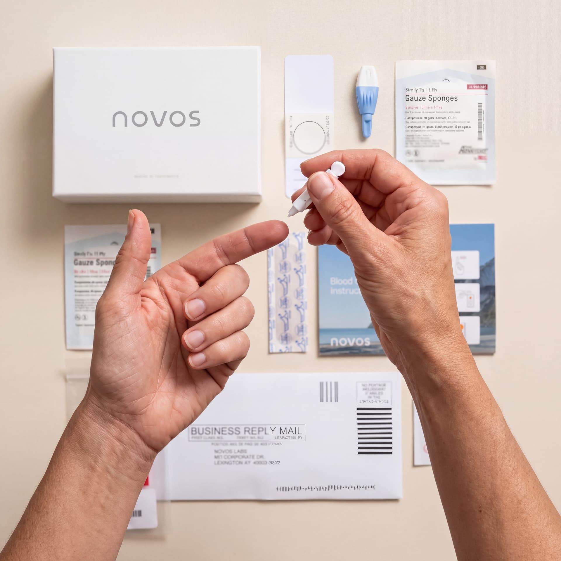 Using the NOVOS Age at-home biological age test kit contents