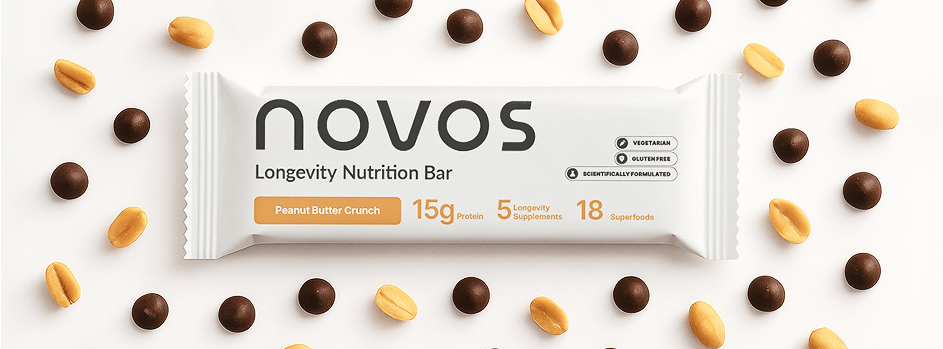 Close-up of a NOVOS chocolate granola Bar