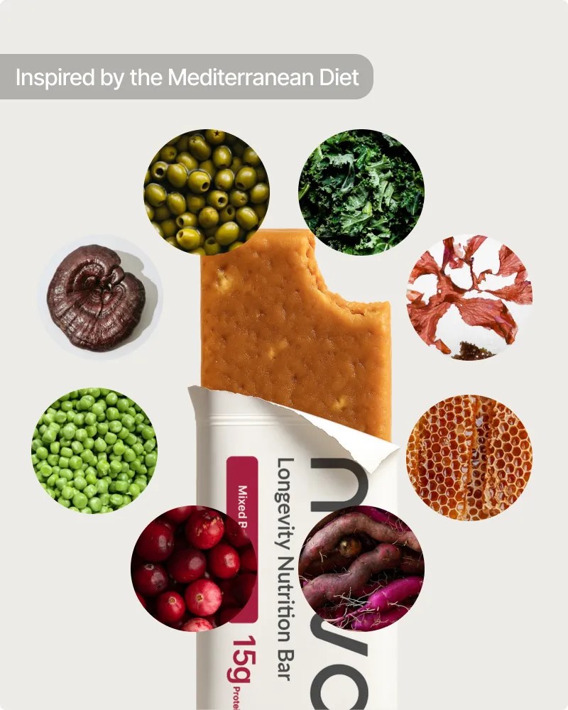 Olive oil, cocoa, rosemary, berries, pumpkin and sunflower seeds, honey and NOVOS Bar pieces