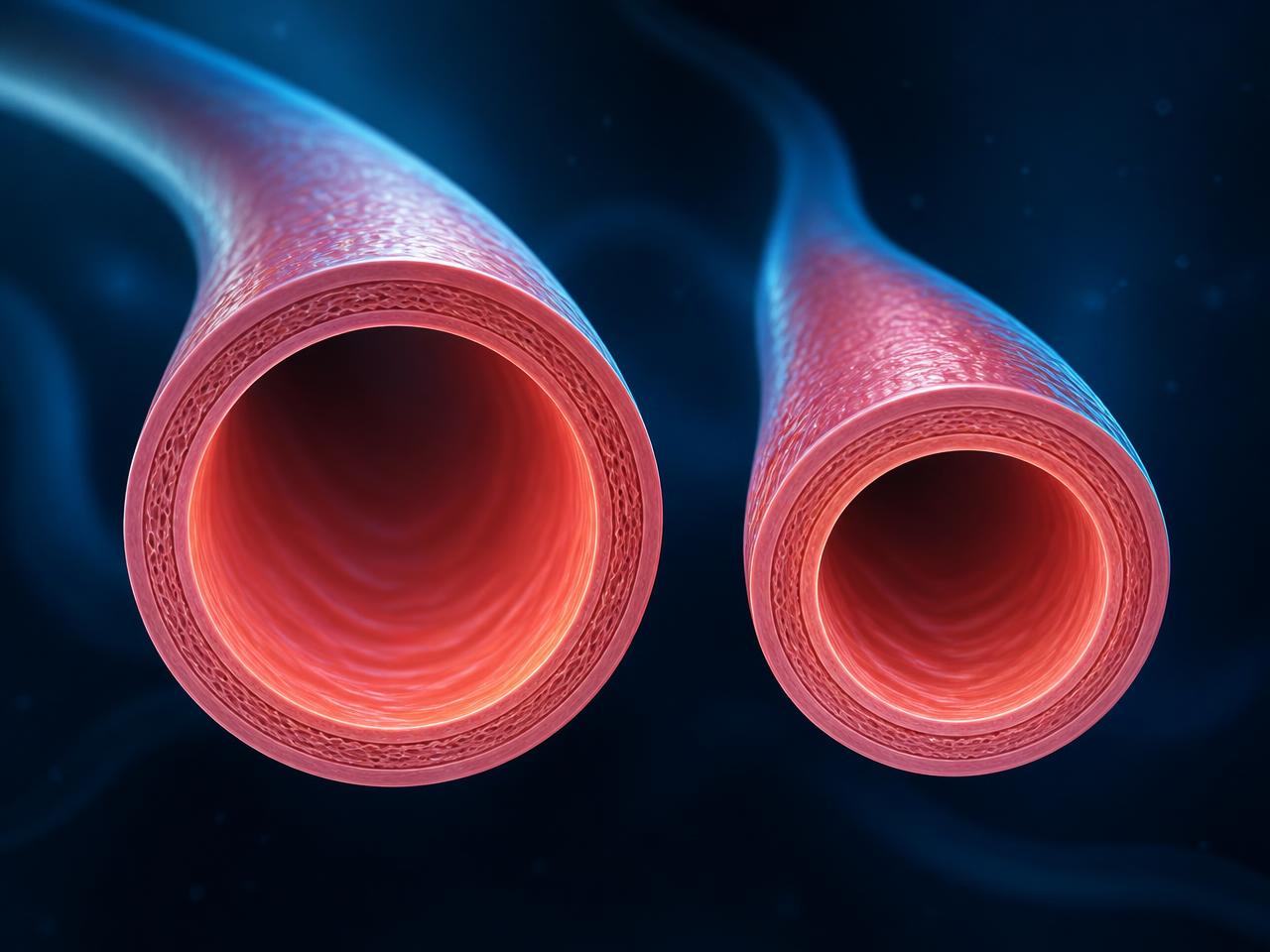 Two healthy vessel cross-sections illustrating how arterial flexibility shifts with age