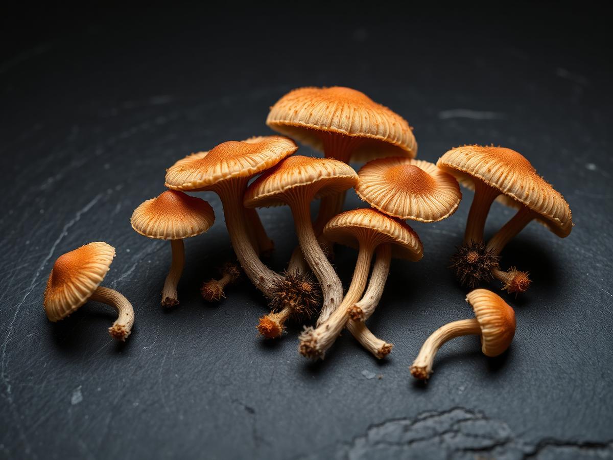 Macro photograph of Cordyceps mushrooms