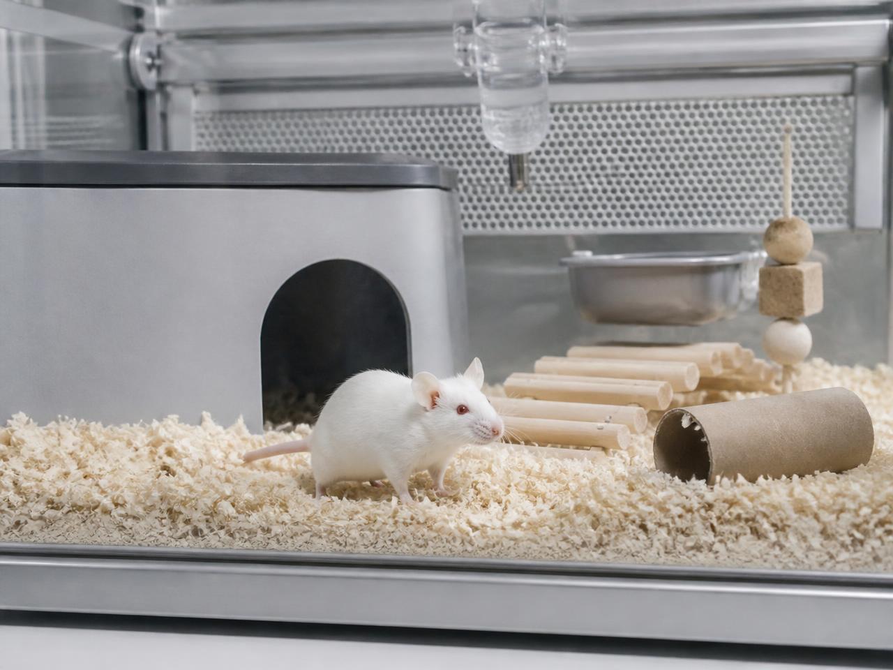 Healthy laboratory mouse in a modern research vivarium